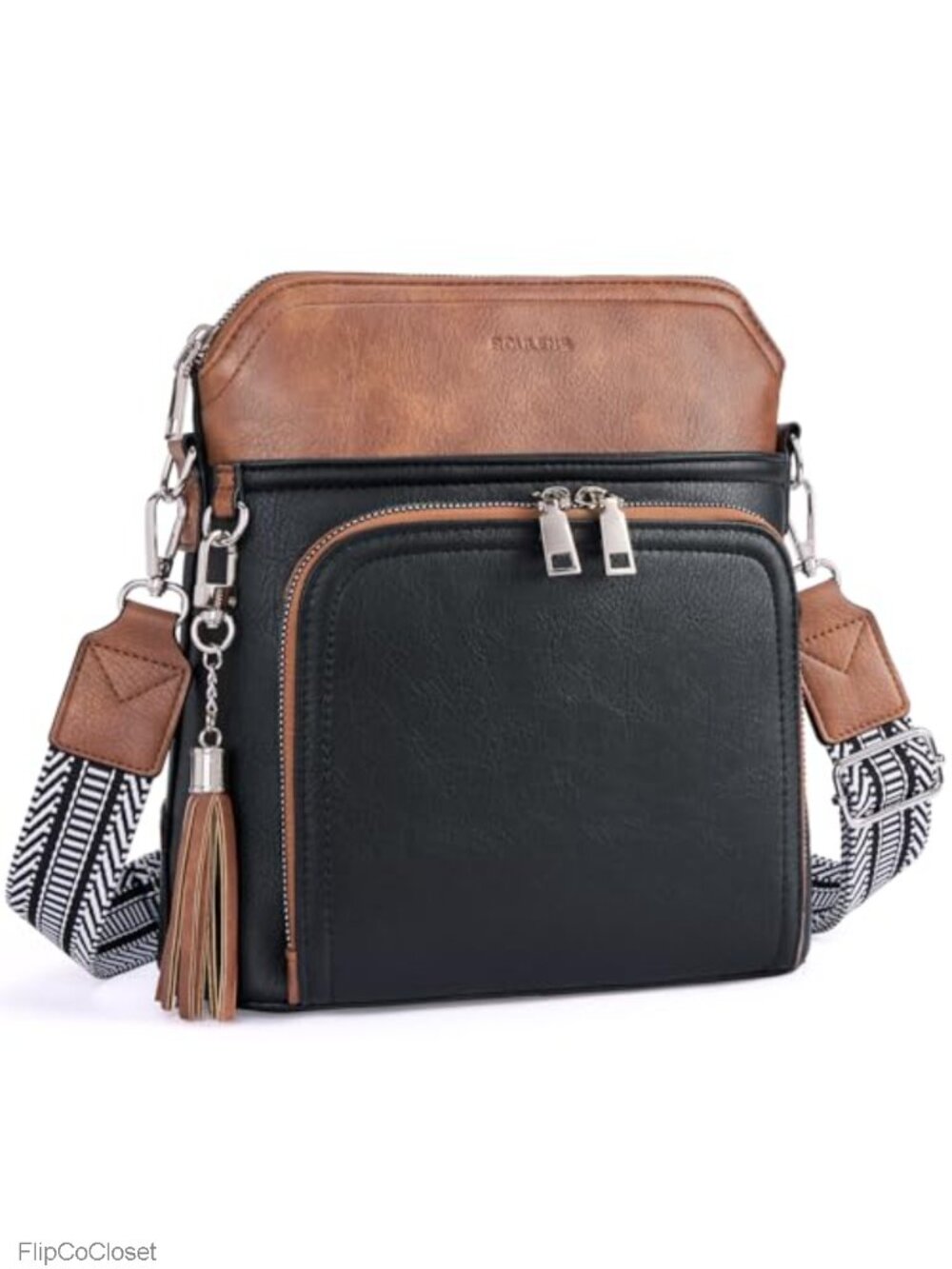 Vegan Leather Medium Crossbody Wallet Bag with Tassel Adjustable Strap